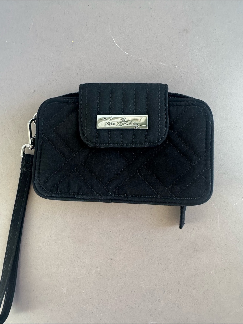 Vera Bradley Black Quilted Wristlet with Logo Plate